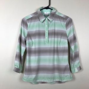 Nike Golf Dri-Fit Green Gray Stripe Button Top